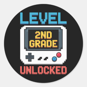 Level 2nd Grade Unlocked Ck To School Gamer Boys 1 Classic Round Sticker