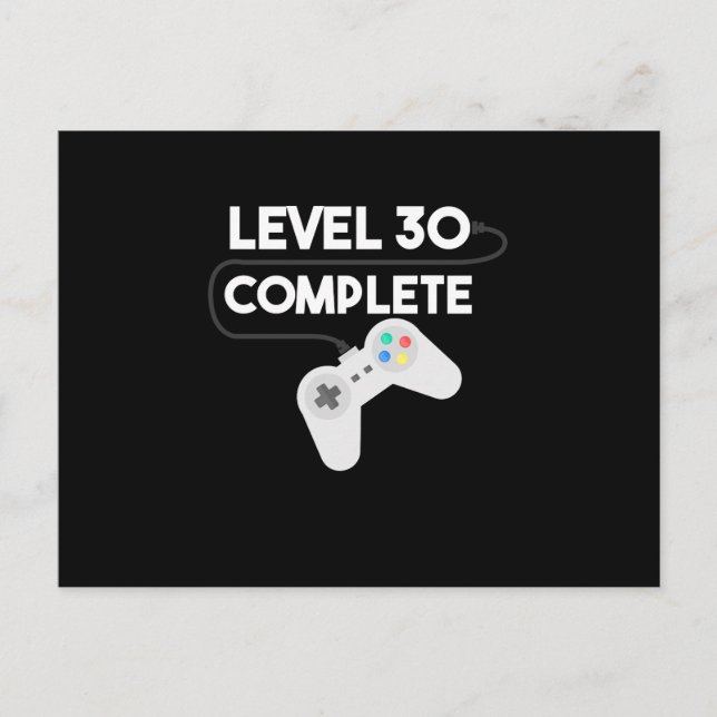 Level 30 Complete Funny Gamer Birthday Graphic Holiday Postcard (Front)