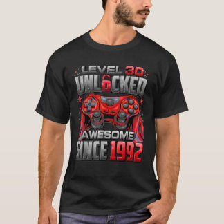 Level 30 Unlocked Awesome Since 1992 30th Birthday T-Shirt