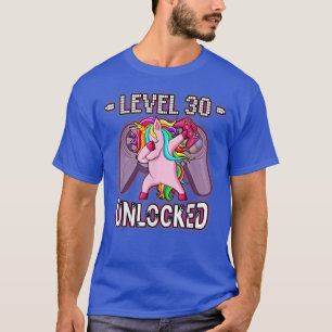 Level 30 Unlocked Dabbing Pink Unicorn Gamer 30th T-Shirt