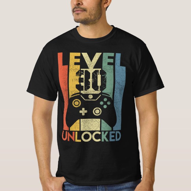 Level 30 Unlocked Funny Video Gamer , 30 Years Old T-Shirt (Front)