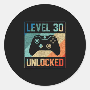 Level 30 Unlocked Video Gamer 30th Birthday Gifts Classic Round Sticker