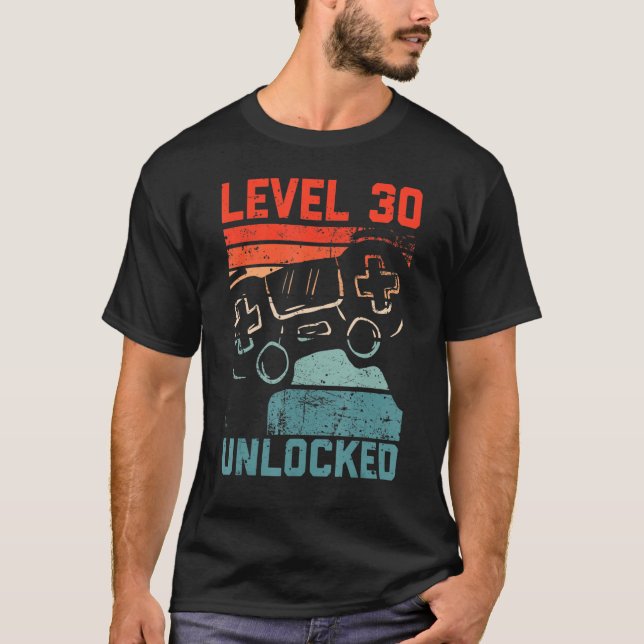 Level 30 Unlocked Video Gamer 30th Birthday Men Bo T-Shirt (Front)