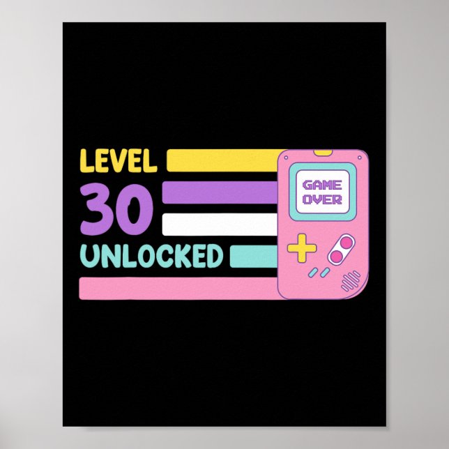 Level 30 Unlocked Video Player 30 Years Bday Retro Poster (Front)