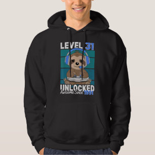 Level 31 Unlocked Sloth Video Gamer 31st Birthday Hoodie