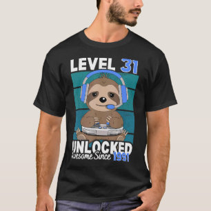 Level 31 Unlocked Sloth Video Gamer 31st Birthday  T-Shirt