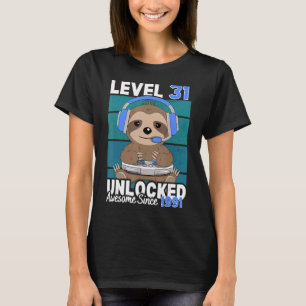 Level 31 Unlocked Sloth Video Gamer 31st Birthday T-Shirt