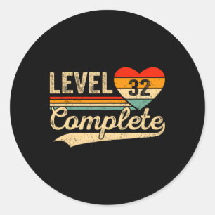 Level 32 Complete 32 Years Video Gamer Wedding Ann Classic Round Sticker