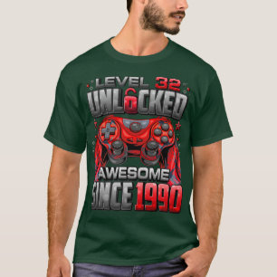 Level 32 Unlocked Awesome Since 1990 32nd Birthday T-Shirt