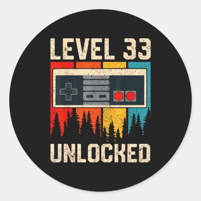 Level 33 Unlocked Video Game Controller Birthday M Classic Round Sticker (Front)