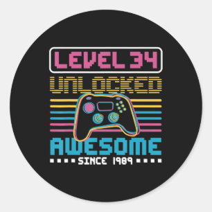 Level 34 unlocked awesome since 1989 Gaming Birthd Classic Round Sticker