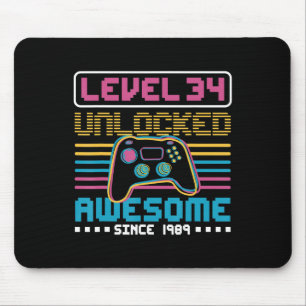 Level 34 unlocked awesome since 1989 Gaming Birthd Mouse Pad