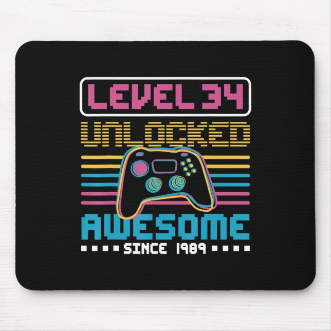 Level 34 unlocked awesome since 1989 Gaming Birthd Mouse Pad (Front)