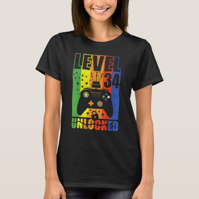 Level 34 Unlocked Birthday Level Up 34th Birthday  T-Shirt (Front)