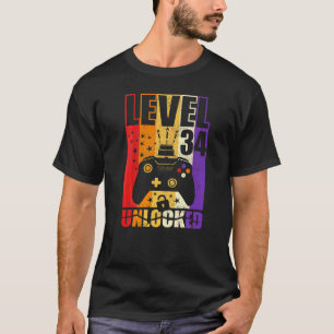 Level 34 Unlocked Birthday Level Up 34th Birthday T-Shirt