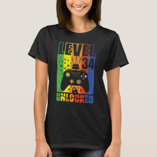 Level 34 Unlocked Birthday Level Up 34th Birthday T-Shirt