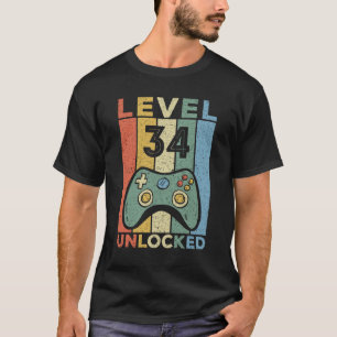 Level 34 Unlocked Video Gamer Retro 34th Birthday T-Shirt