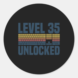 Level 35 Unlocked 35th Birthday 35 Years Old Video Classic Round Sticker
