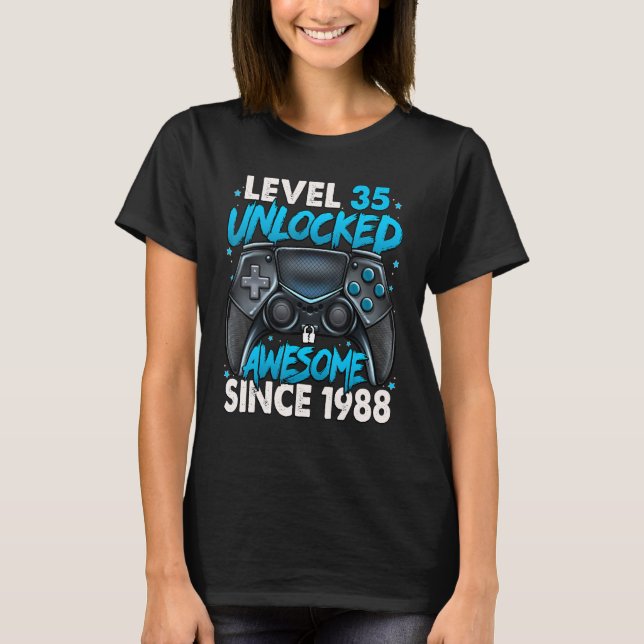 Level 35 Unlocked Awesome Since 1988 35th Birthday T-Shirt (Front)
