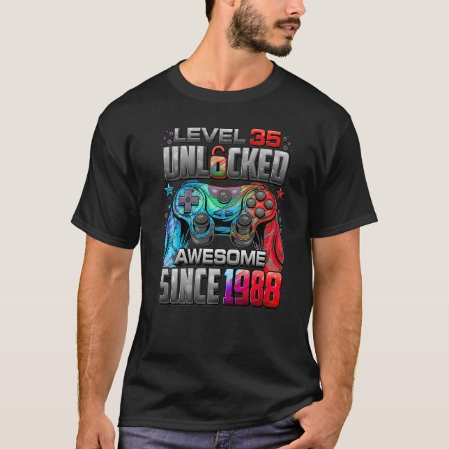 Level 35 Unlocked Awesome Since 1988 35th Birthday T-Shirt (Front)