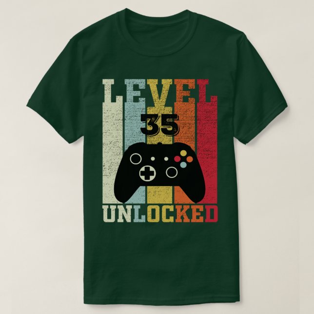 Level 35 Unlocked Funny Video 35th Birthday Gift T-Shirt (Design Front)