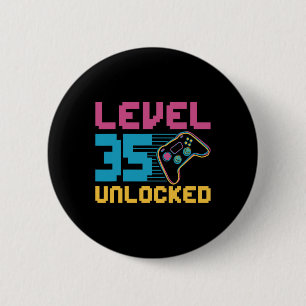 Level 35 Unlocked Gaming Birthday 6 Cm Round Badge