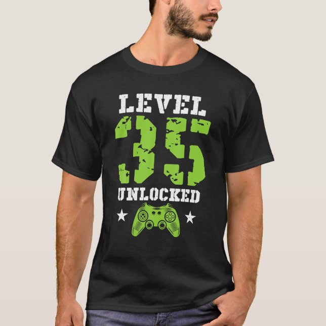 Level 35 Unlocked Gaming Design 35th Birthday T-Shirt (Front)