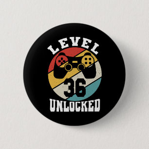 Level 36 Unlocked 36 Years Old Retro 80s 36th Birt 6 Cm Round Badge