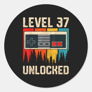 Level 37 Unlocked Video Game Controller Birthday M Classic Round Sticker