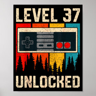 Level 37 Unlocked Video Game Controller Birthday M Poster