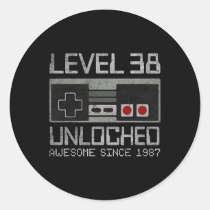 Level 38 Unlocked 38th Birthday 38 Year Old Video Classic Round Sticker