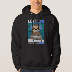 Level 39 Unlocked Sloth Video Gamer 39th Birthday Hoodie