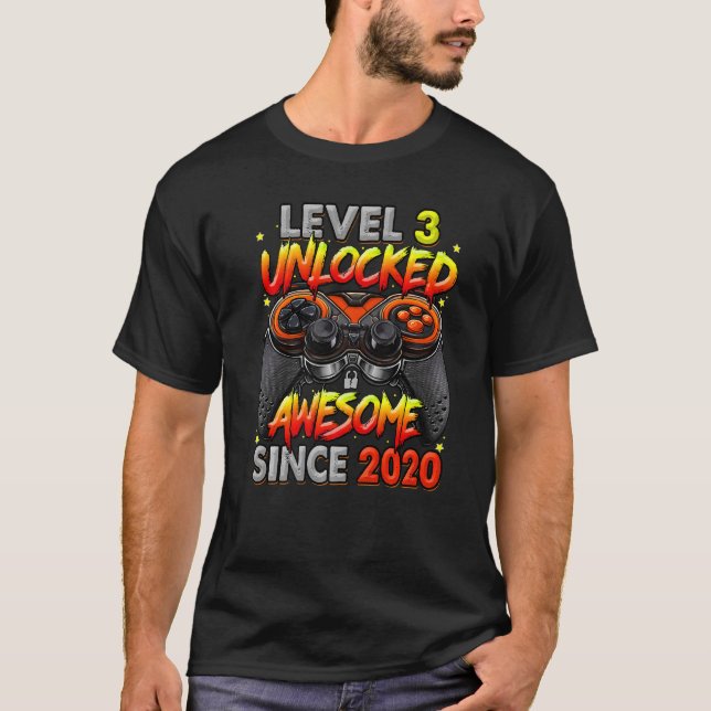 Level 3 Unlocked Awesome Since 2020 3rd Birthday G T-Shirt (Front)
