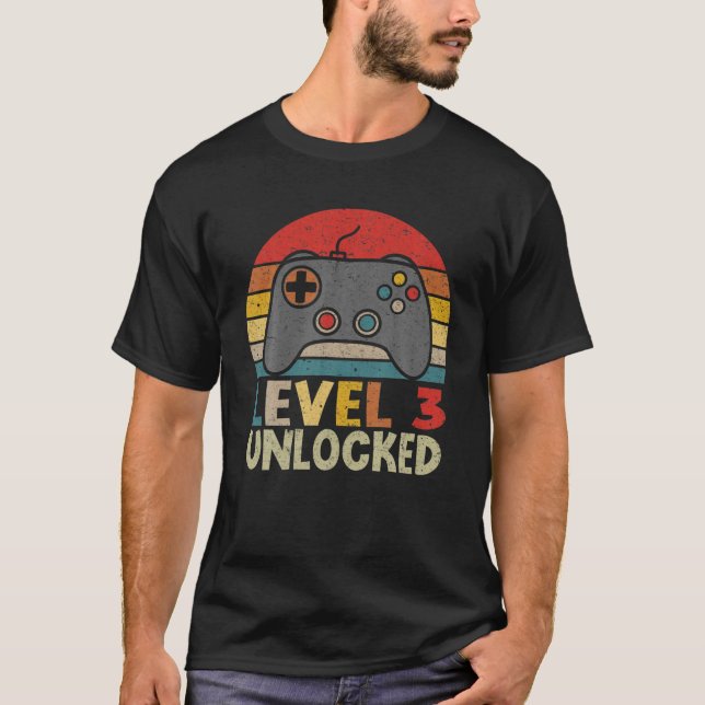Level 3 Unlocked Funny Video Gamer 3Rd Birthday Gi T-Shirt (Front)