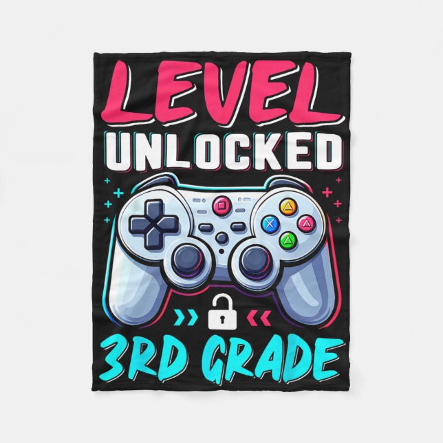Level 3rd Grade Unlocked Back To School Team Third Fleece Blanket (Front)