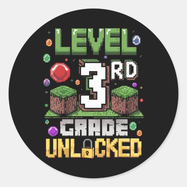 Level 3rd Grade Unlocked Video Game First Day Back Classic Round Sticker (Front)