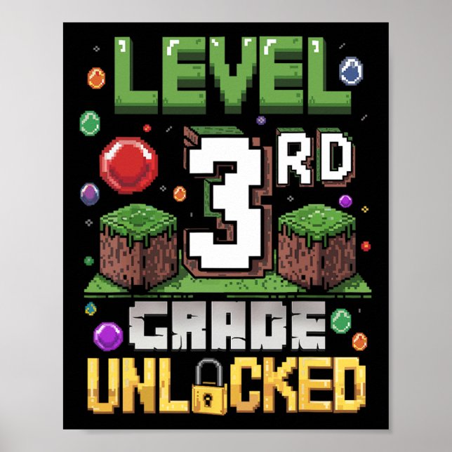 Level 3rd Grade Unlocked Video Game First Day Back Poster (Front)