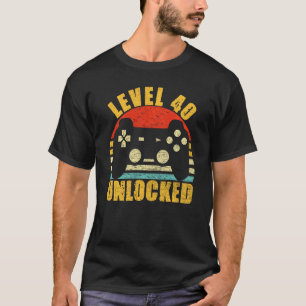 Level 40 Unlocked 40 Years Old Video Gamer 40th Bi T-Shirt