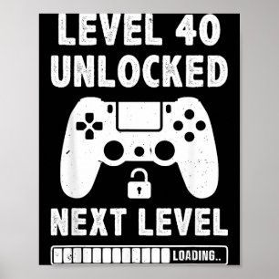 Level 40 unlocked 40th birthday video game retro poster