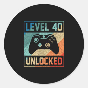 Level 40 Unlocked 40th Video Gamer 40th Birthday M Classic Round Sticker