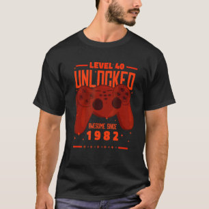 Level 40 Unlocked Awesome Since 1982 Gamer 40 Birt T-Shirt
