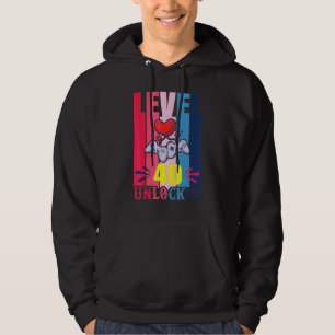 Level 40 Unlocked Gamer Heart 40th Birthday Video Hoodie