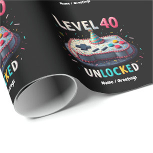 Level 40 Unlocked Gaming Style 40th Birthday Wrapping Paper