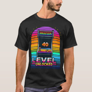 Level 40 Unlocked Retro Arcade Design T-Shirt