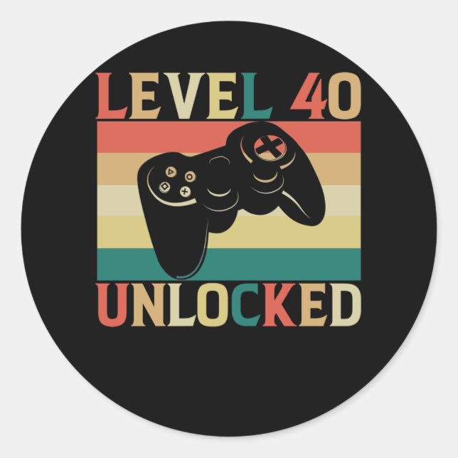 Level 40 Unlocked Video Gamer 40th Birthday Classic Round Sticker (Front)