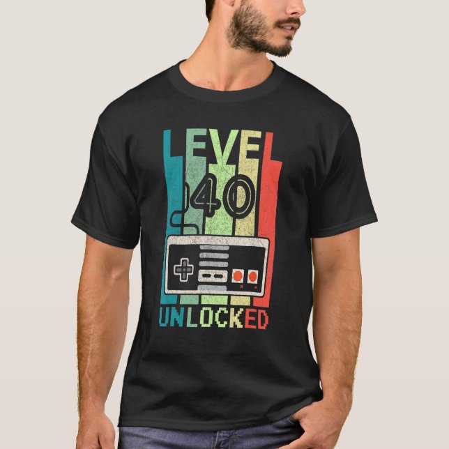 Level 40 Unlocked  Video Gamer 40th Birthday  Tee (Front)