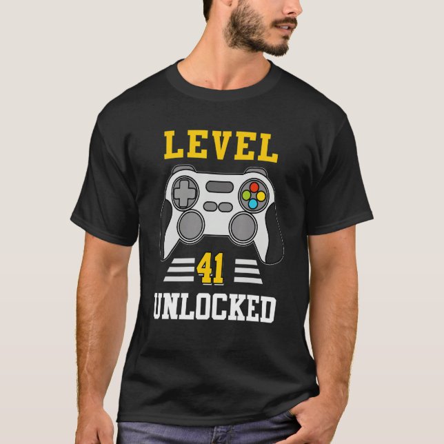 Level 41 Unlocked Funny Video Game 41st Birthday B T-Shirt (Front)