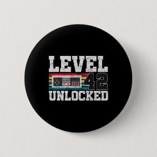 Level 42 Unlocked 42 Year Old Gift Video Gamer 42n 6 Cm Round Badge
