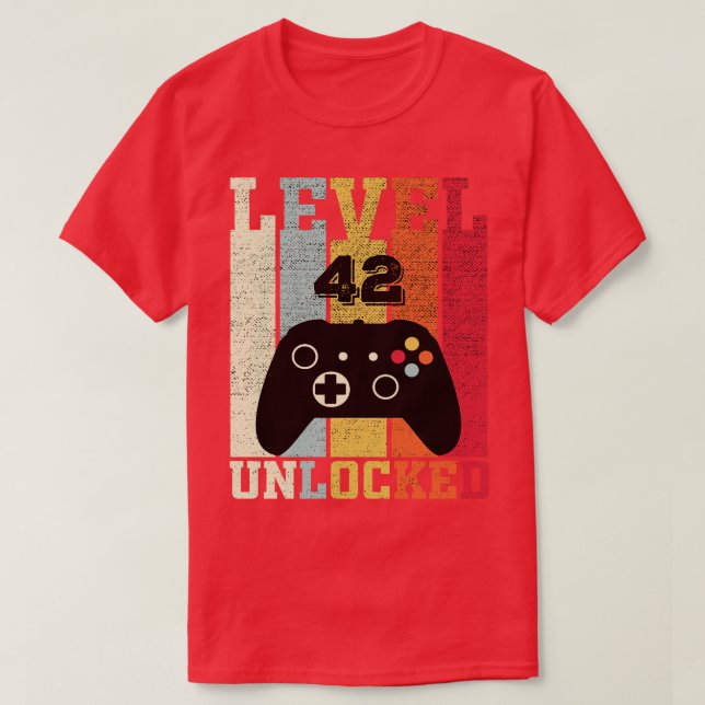 Level 42 Unlocked Funny Video 42nd Birthday Gift T-Shirt (Design Front)
