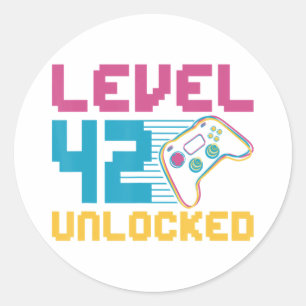 Level 42 unlocked Gaming Birthday Classic Round Sticker